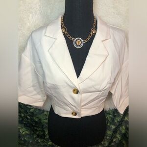 Elegant Cream Crop Top Blazer